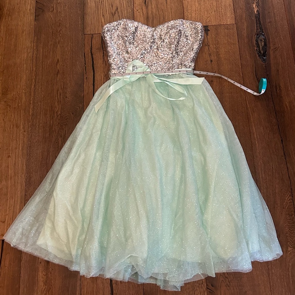 Mint and Silver Sequined Homecoming Dress